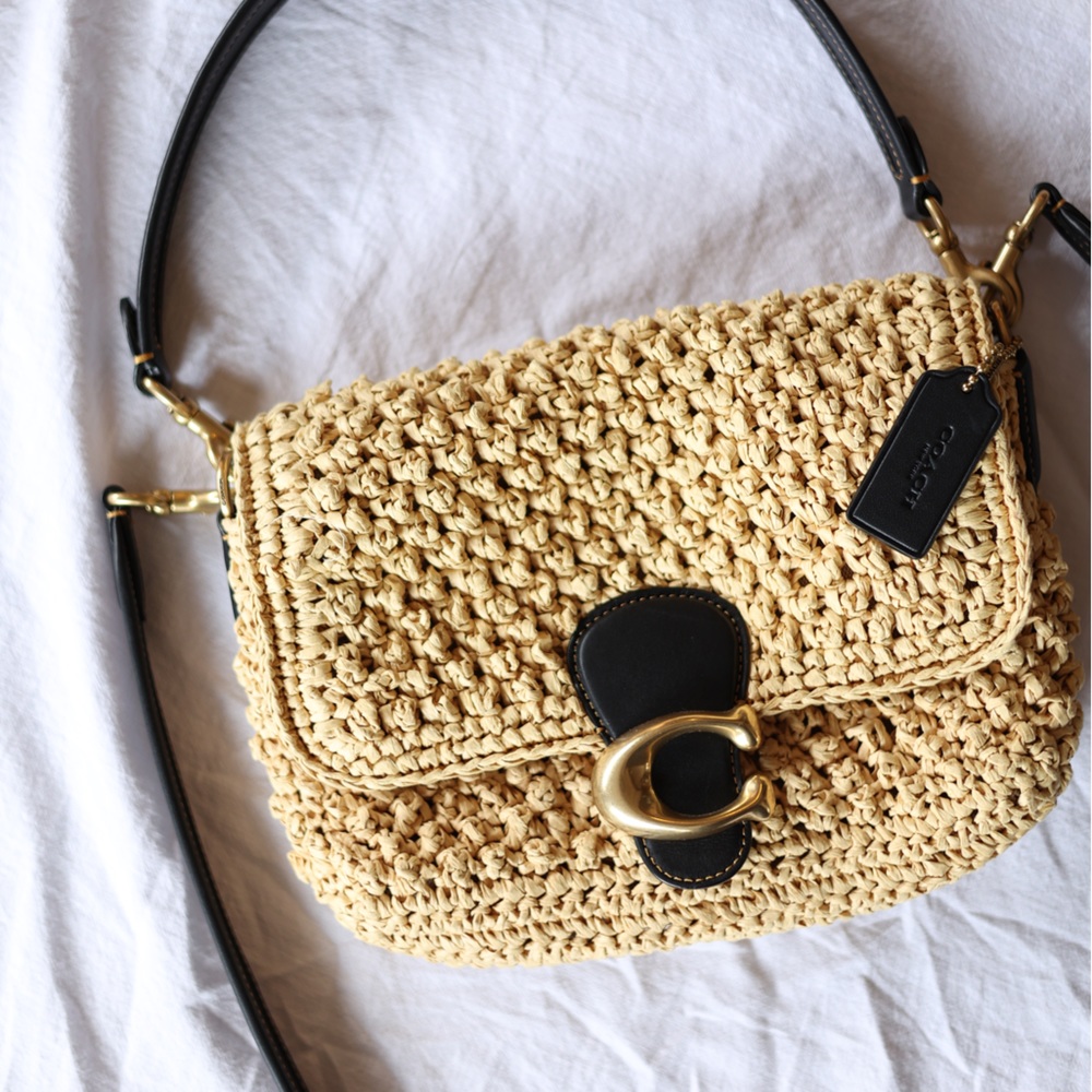 Coach Straw Tabby Tan and Black Woven Bag